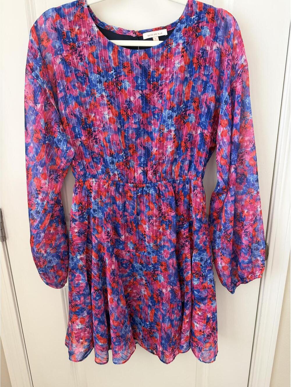 Skies Are Blue, S Abstract Watercolor Spring Dress